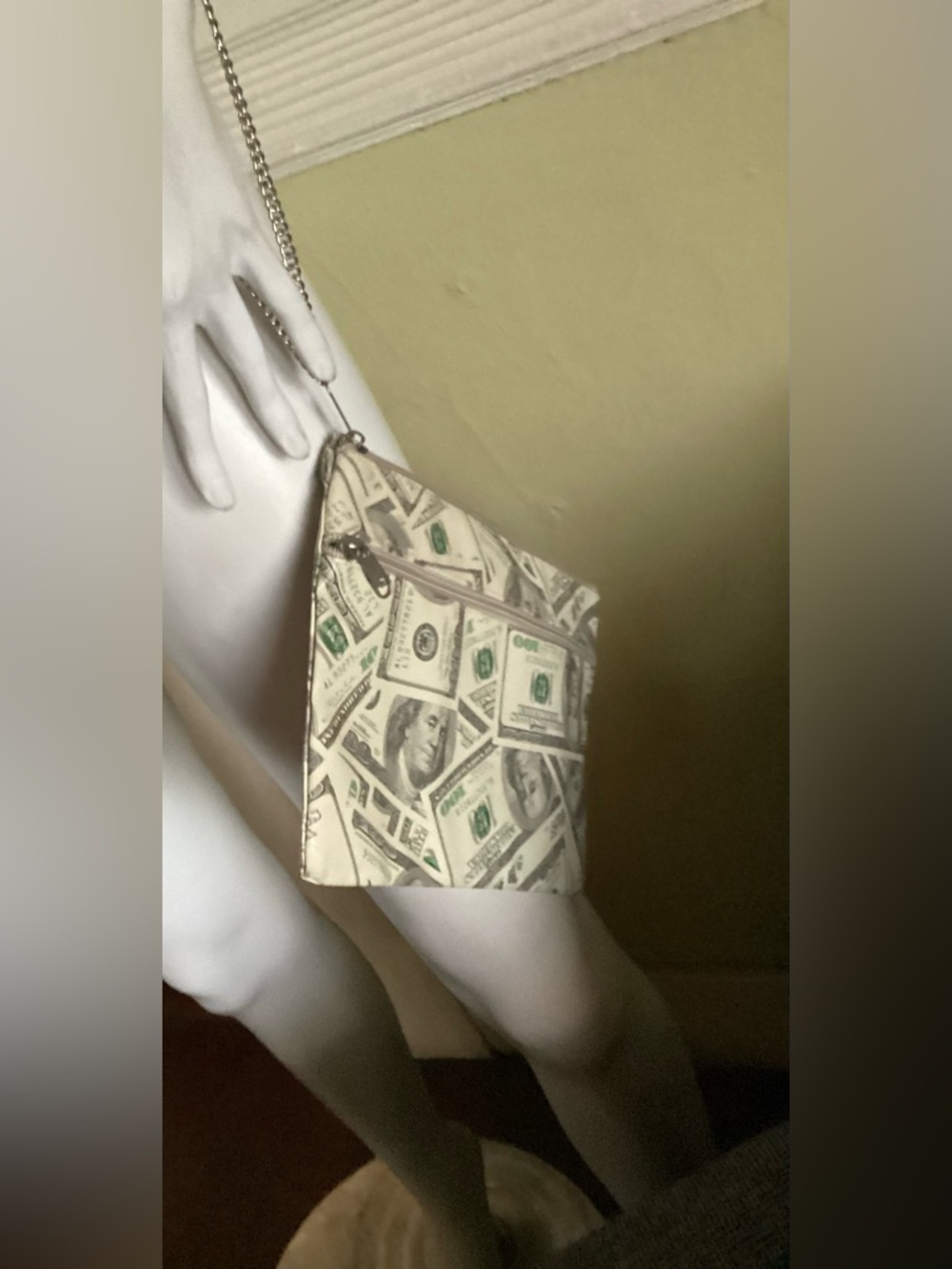 Novelty Money-Print  wrist Clutch - White/Green
